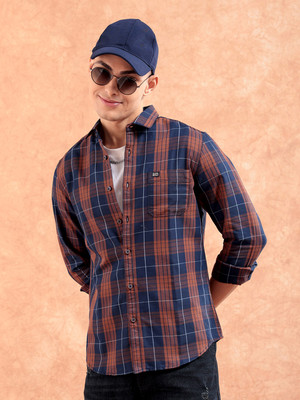 The Indian Garage Co. Men Checkered Casual Dark Blue Shirt