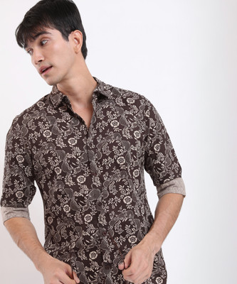 HIGHLANDER Men Floral Print Casual Brown, Beige Shirt