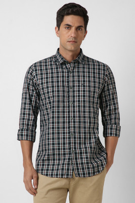 PETER ENGLAND Men Checkered Casual Green Shirt