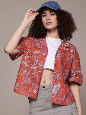 Roadster Women Printed Casual Orange Shirt