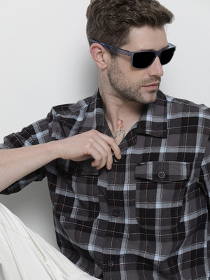 The Indian Garage Co. Men Checkered Casual Grey Shirt
