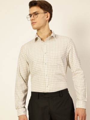 THOMAS SCOTT Men Checkered Formal Beige Shirt