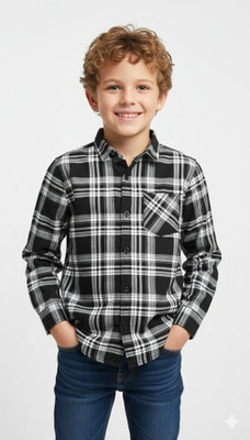 BACARDO Boys Self Design Casual White, Black Shirt