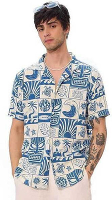 SHIVA Men Printed Casual Blue, White Shirt