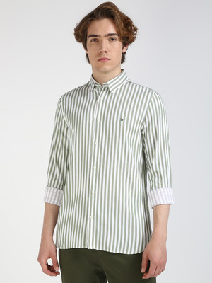 TOMMY HILFIGER Men Striped Casual Green Shirt