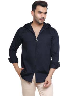 Mculine Men Solid Casual Dark Blue Shirt