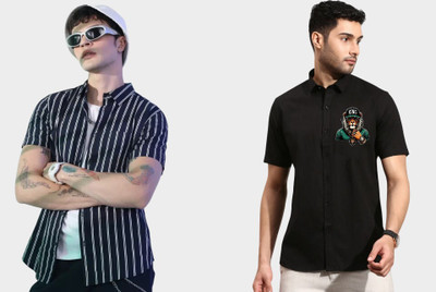 DADA IMPEX Men Printed Casual Blue Shirt(Pack of 2)