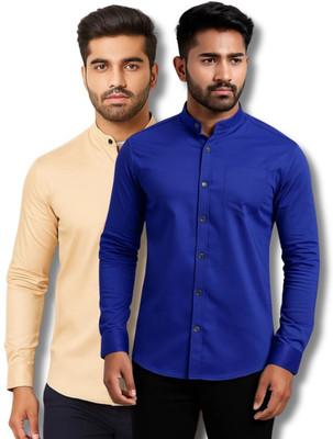 ClothTheory Men Solid Casual Orange, Dark Blue Shirt(Pack of 2)