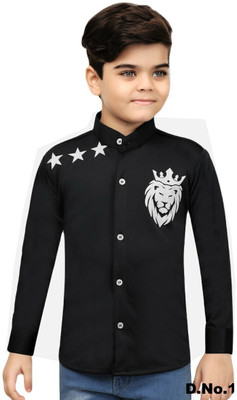 FASHION GRAB Boys Printed Casual Black Shirt