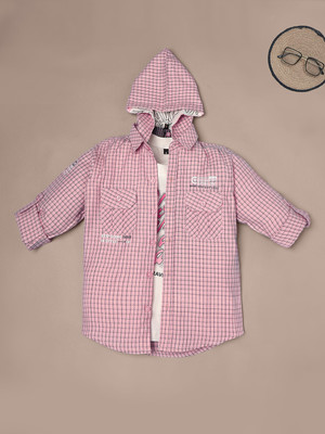 Ridokidz Boys Checkered Casual Pink Shirt