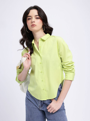 Glitchez Women Solid Casual Green Shirt
