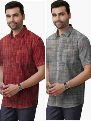 Fems Men Solid Formal Maroon, Grey Shirt(Pack of 2)