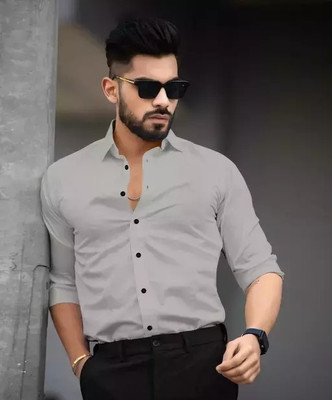 Jumii Enterprise Men Solid Casual Grey Shirt