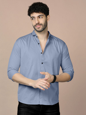 rocefas Men Solid Casual Light Blue Shirt