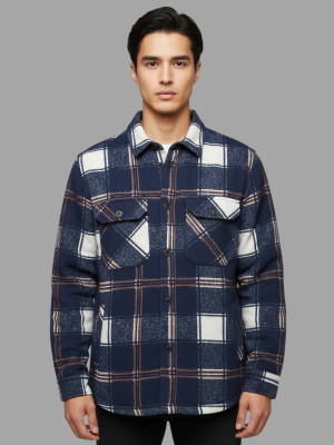 TOPAZE Men Checkered Casual Dark Blue Shirt