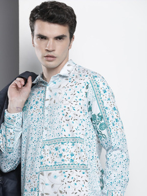 The Indian Garage Co. Men Floral Print Party White Shirt