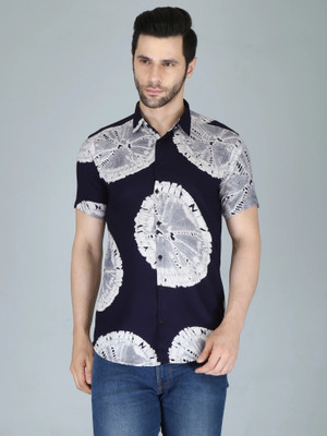 HouseOfCommon Men Printed Casual Blue Shirt