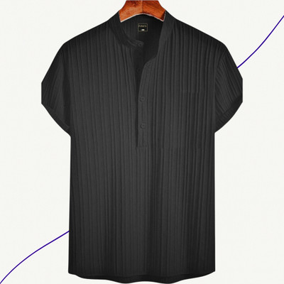 Jenil Fashion Men Self Design Casual Black Shirt