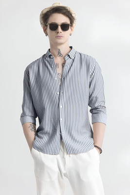 RODEIZ Men Striped Casual Grey Shirt