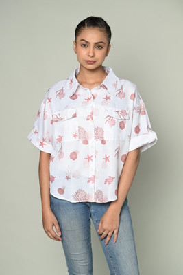 Easy Shot Women Printed Casual White Shirt