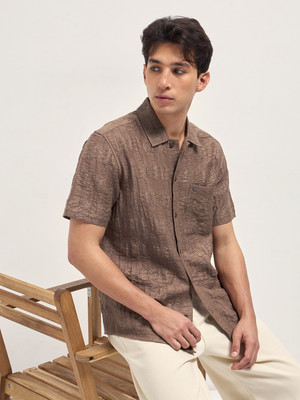 THE BEAR HOUSE Men Self Design Casual Brown Shirt
