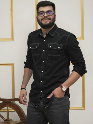 PP Vastram Men Solid Casual Black Shirt