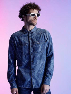 WROGN Men Printed Casual Blue Shirt
