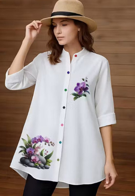 Leemadi Trendz Women Printed Casual White Shirt