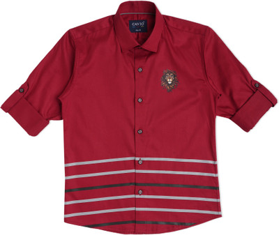 CAVIO Boys Solid Casual Maroon Shirt