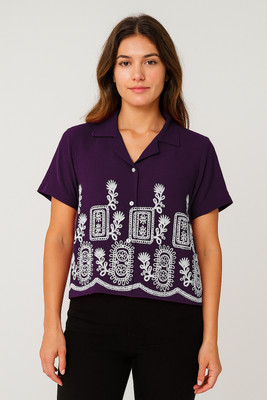 DWITIICREATION Women Embroidered Formal Purple Shirt