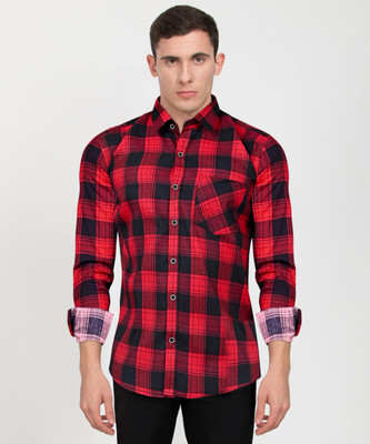 BlackLilly Men Checkered Casual Red, Black Shirt