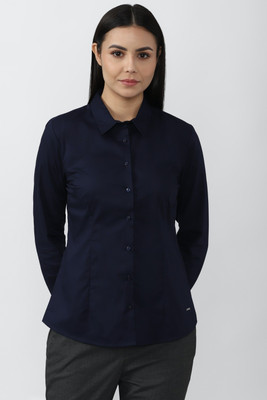 VAN HEUSEN Women Solid Casual Dark Blue Shirt