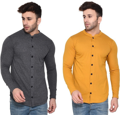 GEUM Men Solid Casual Gold, Grey Shirt(Pack of 2)