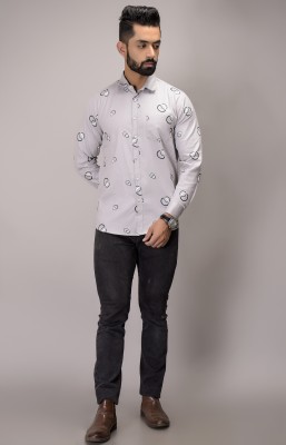 SNOD Men Geometric Print Casual Black, Grey, White Shirt