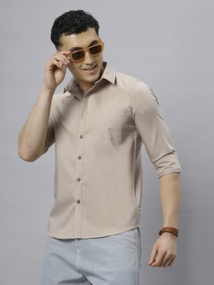 Hence Men Solid Casual Beige Shirt