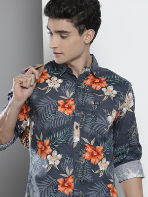 The Indian Garage Co. Men Printed Casual Dark Blue Shirt