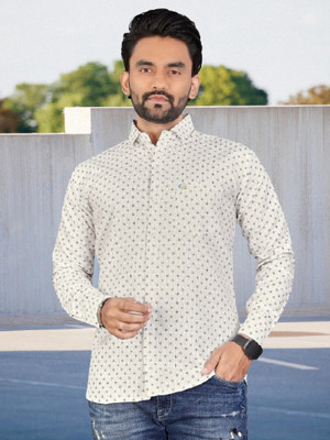 ALVIN ENTERPRISE Men Printed Casual Cream Shirt