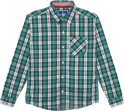 V-MART Boys Checkered Casual Green Shirt