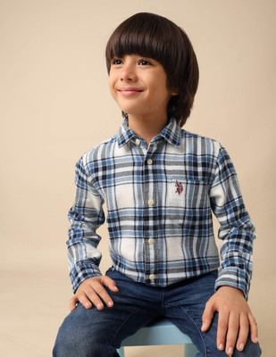 U.S. POLO ASSN. Boys Checkered Casual Blue Shirt