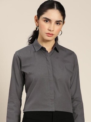 Hancock Women Solid Formal Grey Shirt