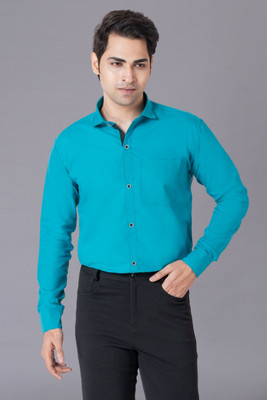 AFNIH Men Solid Casual Light Blue Shirt