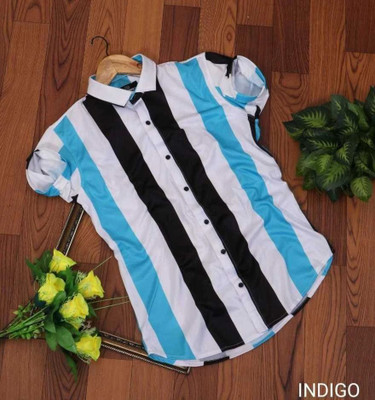 COOL BOY Men Striped Casual Black, White, Light Blue Shirt