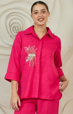 Shally Bhasin By Athena Women Self Design Party Pink Shirt
