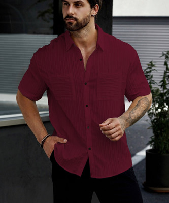 Marmic Fab Men Self Design Casual Maroon Shirt