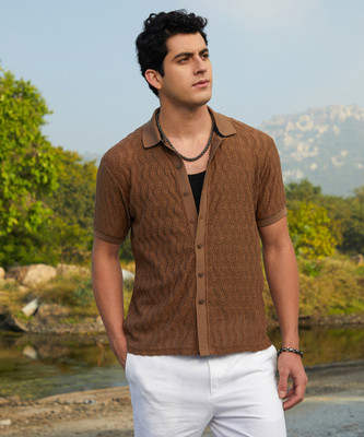 CAMPUS SUTRA Men Self Design Casual Brown Shirt