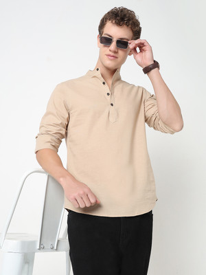 R&B Men Solid A-line Kurta(Beige)