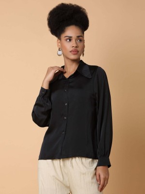 Showoff Women Solid Casual Black Shirt