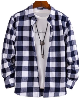 balino Men Checkered Casual Blue, White Shirt