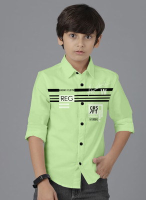 STUD APPARELS Boys Printed Casual Green Shirt
