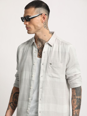 THE BEAR HOUSE Men Checkered Casual Grey Shirt